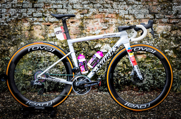 Lotte Kopecky's S-Works SL8 against a brick wall