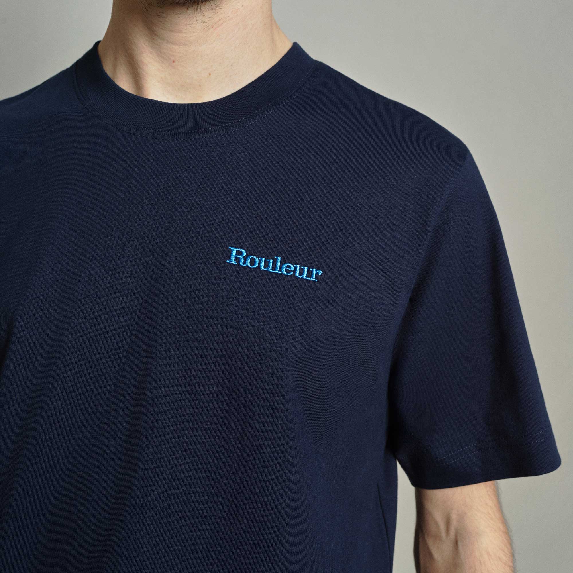 Embroidered Organic Cotton Unisex T-Shirt - Navy - Rouleur