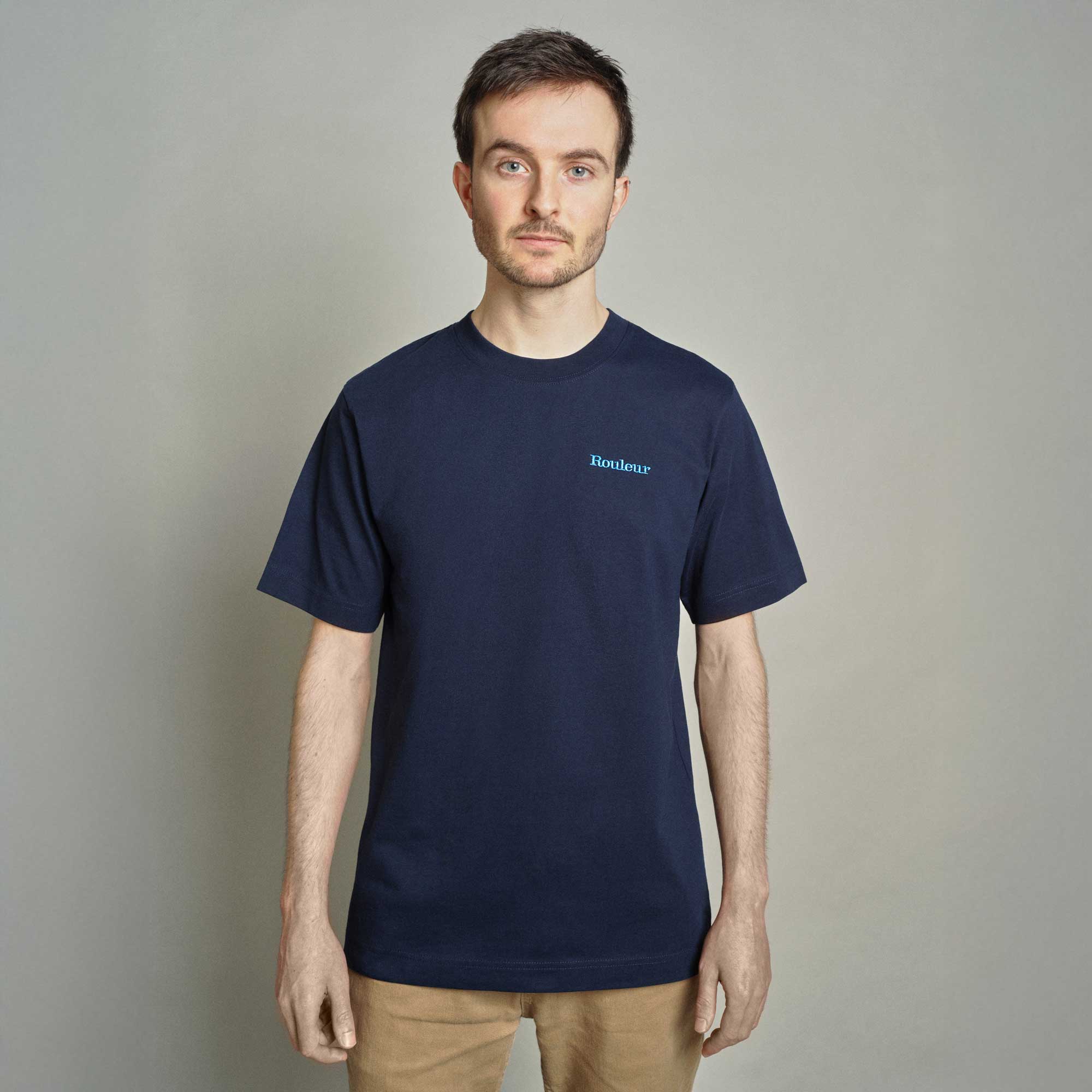 Embroidered Organic Cotton Unisex T-Shirt - Navy - Rouleur