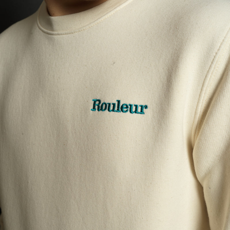Rouleur Logo - Embroidered Organic Sweatshirt - Unisex - Natural Raw