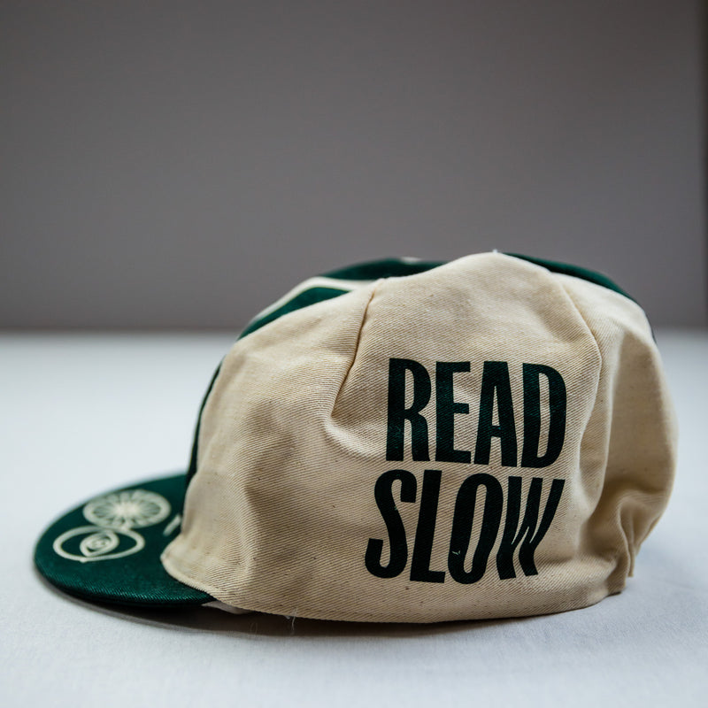 Rouleur Ride Fast, Read Slow Cycling Cap - Off White + Green